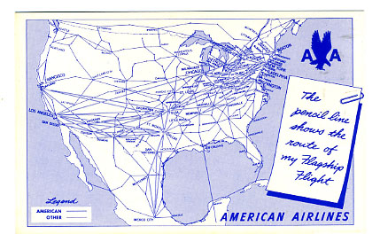 Route on Buy Transportation   American Airlines Flagship Postcard Route Map