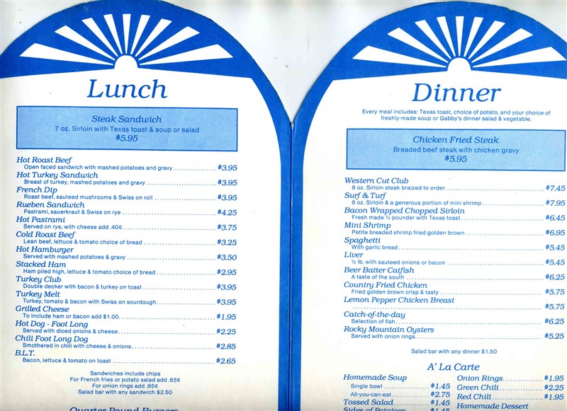 gabby"s restaurant menu fort collins colorado 1991