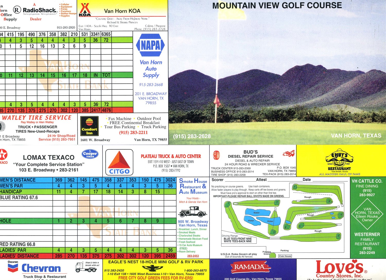 A Mountain View Golf Course Golf Score Card Van Horn Texas