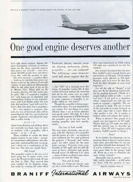 1962 Braniff International Series of Three Magazine Ads