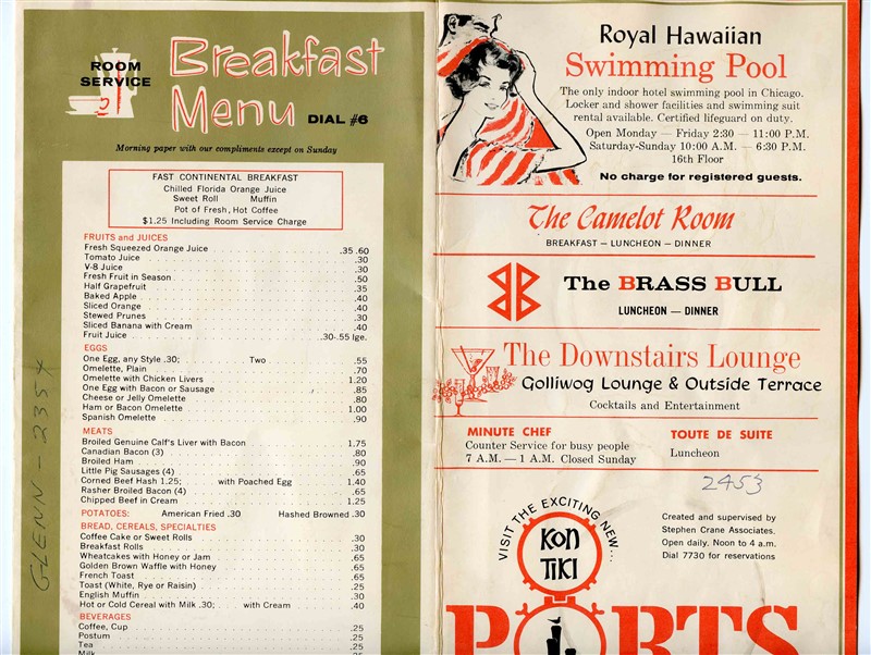Details About Sheraton Chicago Hotel Room Service Menu Directory 1965 Kon Tiki Ports
