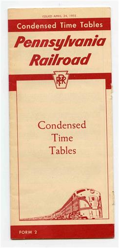 Pennsylvania Railroad Condensed Time Tables April 1955 Form 2