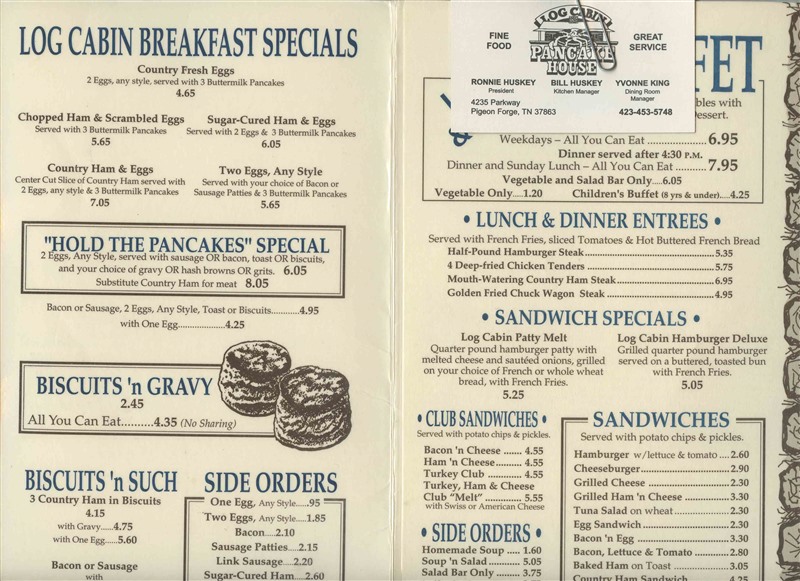 Country Cabin Menu