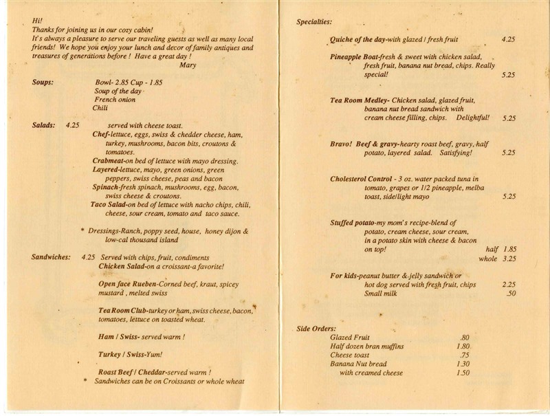 Apple Cake Tea Room Menu Knoxville Tennessee 1990's | eBay