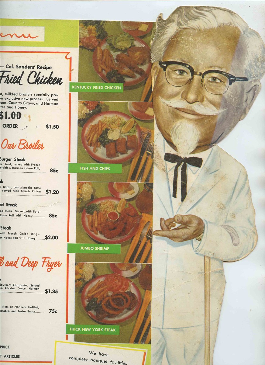 Harman Cafe Colonel Sanders Menu Salt Lake City Kentucky Fried Chicken