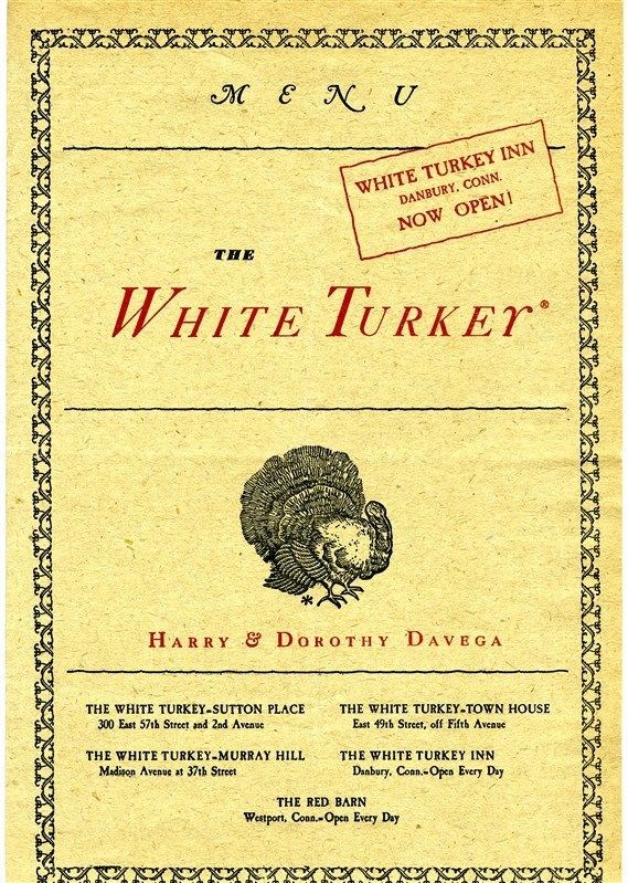The White Turkey Menu New York Danbury Connecticut 1950 S Ebay