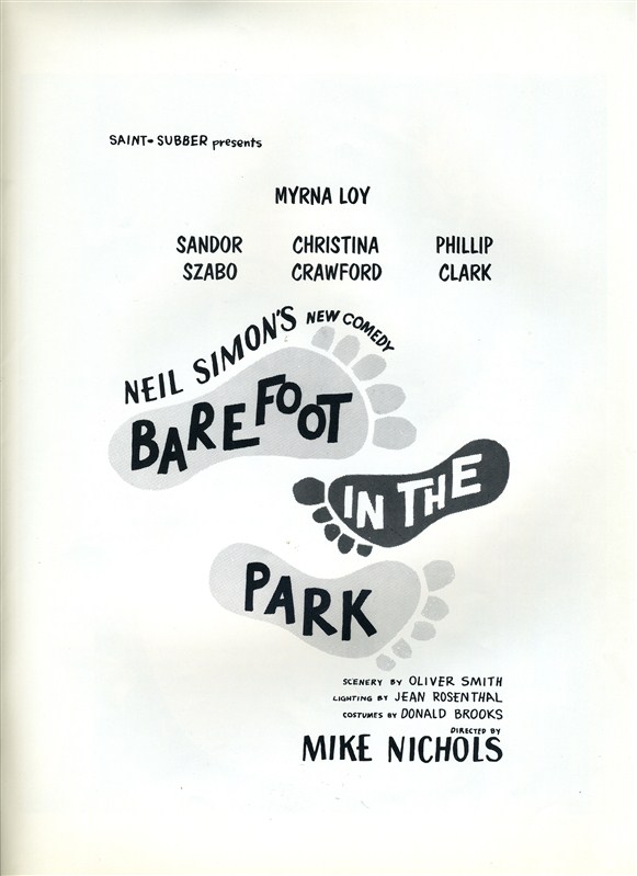 Barefoot in The Park Souvenir Program Myrna Loy Neil Simon 1960S 