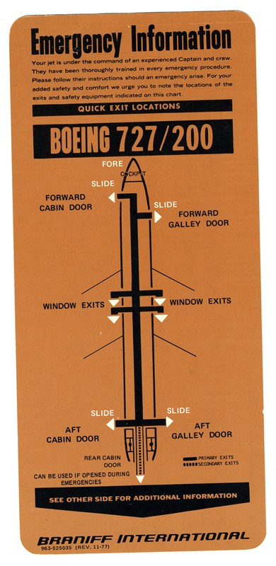 Braniff International 727 200 Emergency Information Passenger Safety 