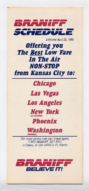 braniff timetable route map april 1985 schedule