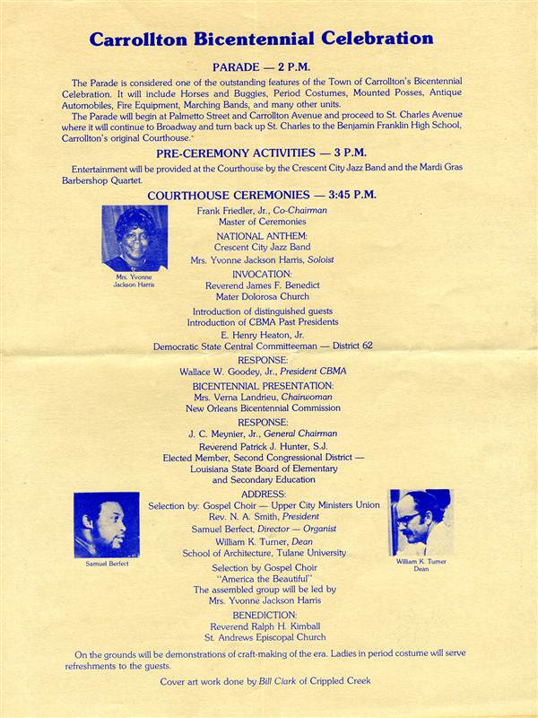 Town of Carrollton Bicentennial Celebration Program 1976 Louisiana 