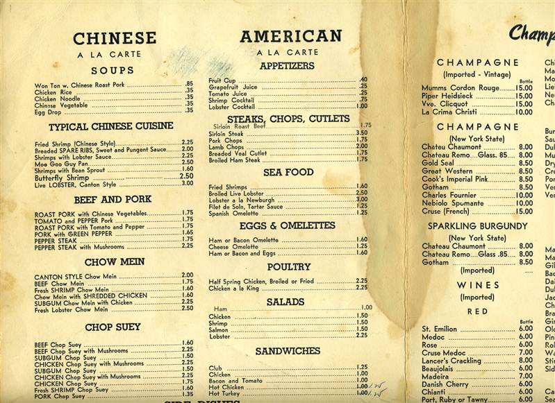 Gallery Chinese American Menu 1955 MacDougal St New York City