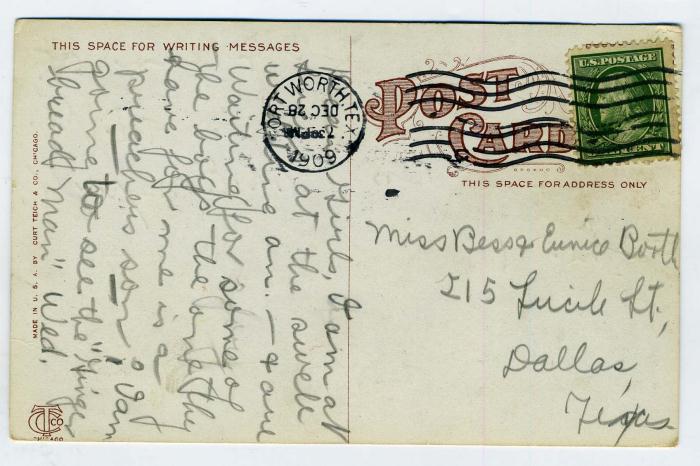  mailed from fort worth texas in 1909 city hall in fort worth texas