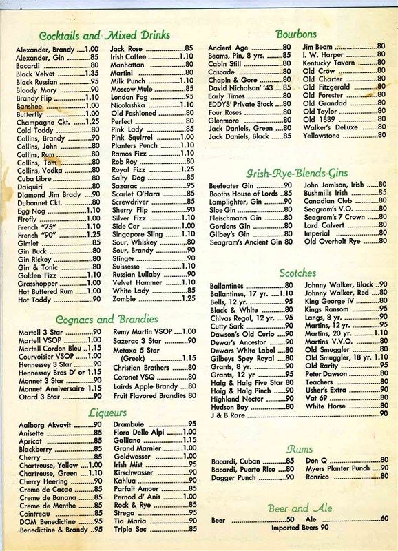 Eddy S Supper Club Menu Baltimore At 13th Kansas City Missouri