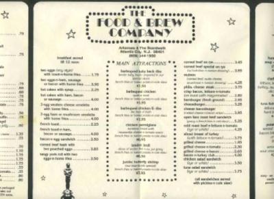 Food & Brew Co Placemat Menu Atlantic City New Jersey  