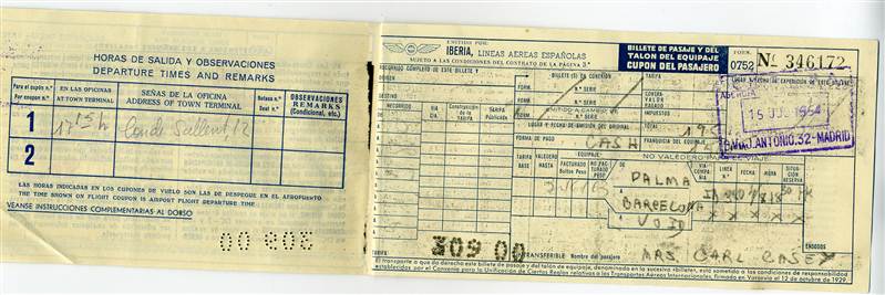 Iberia Ticket 1954 Palma to Barcelona The Airline of Spain