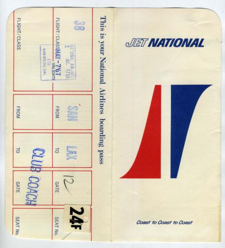 Jet National Airline Ticket Jacket Boarding Pass 1967