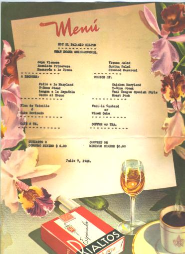 El Palacio Hilton Menu Rialtos Cigarettes Mexico 1946