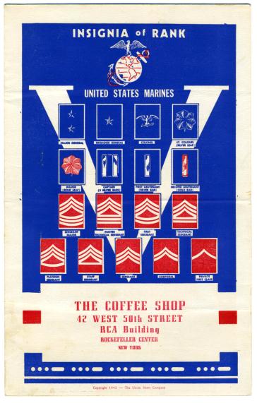 Coffee Shop Menu Marines Insignia of Rank RCA Building